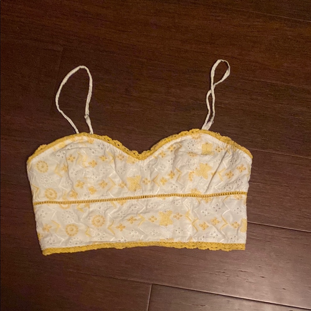 Yellow and White Lace Crop Top